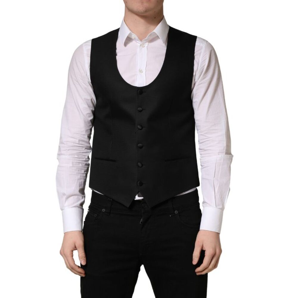 Dolce & Gabbana Black Wool Single Breasted Waistcoat Men's Vest